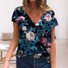 New Women's T-shirt Flower 3D Printed Summer V-neck Short Sleeve