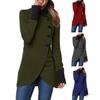 Women Fall Winter Jacket Stand Collar Neck Protection Single-breasted Irregular Split Hem Soft Patchwork Long Sleeve Solid Color Thick Warm