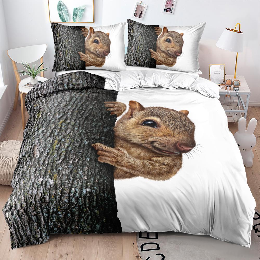 Comforter 3D Squirrel Funny Animal 2/3Pcs Bedding Set Black Unique Soft With Pillow Shames King Queen Size For Kids Teens Boys