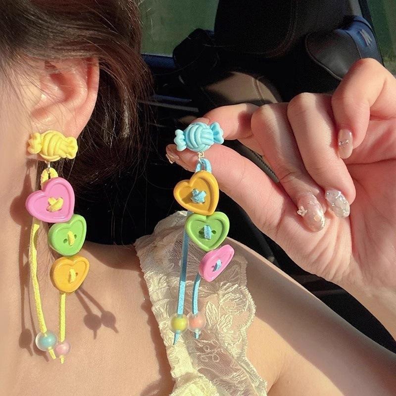 1Pair Summer Colorful Unique Dopamine Design Drop Dangle Earrings For Women Girl Korean Fashion Jewelry Accessories
