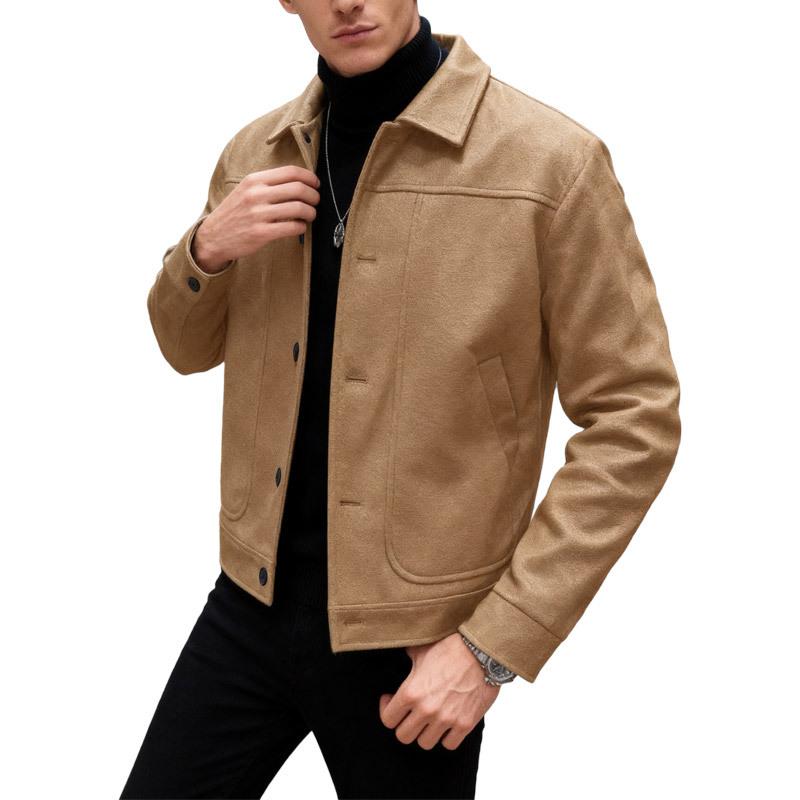 New Solid Color Single-breasted Lapel Woolen Jacket Casual Business Men's Jacket