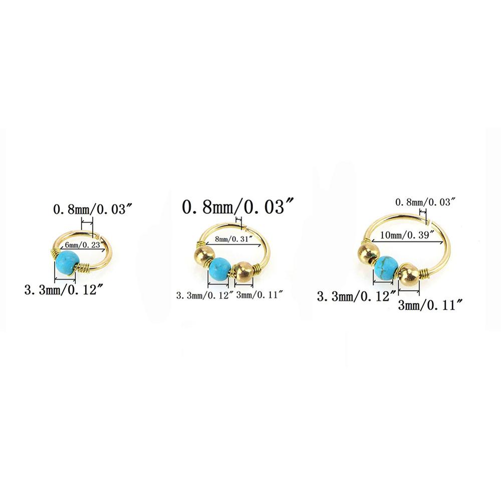 3Pcs/Set Retro Round Beads Nose Ring Earrings Nostril Hoop Body Piercing Jewelry 6mm/8mm/10mm