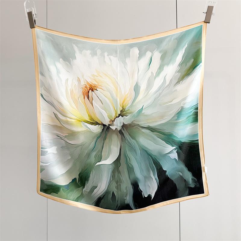 

High-end Oil Painting Peony Silk Silk Scarf Women s Spring Summer Fashion Versatile Mulberry Silk 70CM Square Scarf Shawl Scarf 65CMX65CM