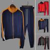 2Pcs/Set Stand Collar Long Sleeve Multi Pockets Zipper Placket Jacket Sweatpants Set Men Autumn Striped Patchwork Slim Tracksuit Outfit