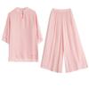 Women's Summer 2023 Stand Collar Yoga Set: Solid Color Three-Quarter Sleeve Top & Pants Tea Set
