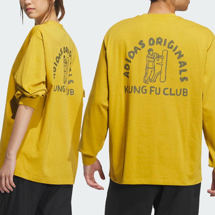 adidas Originálna okrúhly výstrih s potlačou vzoru písmen voľná dlhá rukávová tričko s klesajúcimi ramenami Unisex tričko Victory-Gold IZ1539
