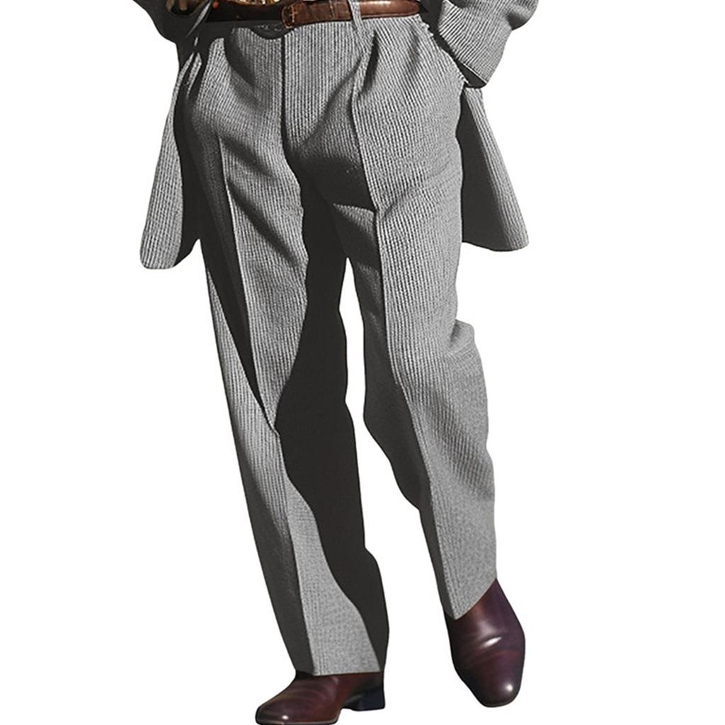 Men's High- Pleated Corduroy Pants - Classic Fit Dress Pants