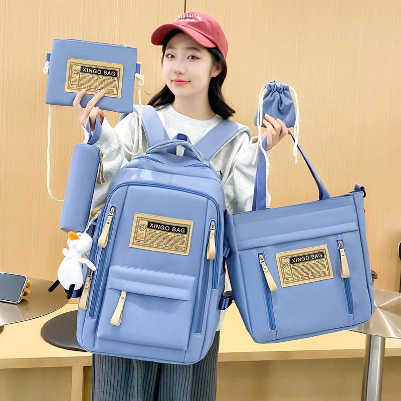 4pcs/set Backpack Female Junior High School Large Capacity High School College Style Schoolbag Outdoor anti backpack