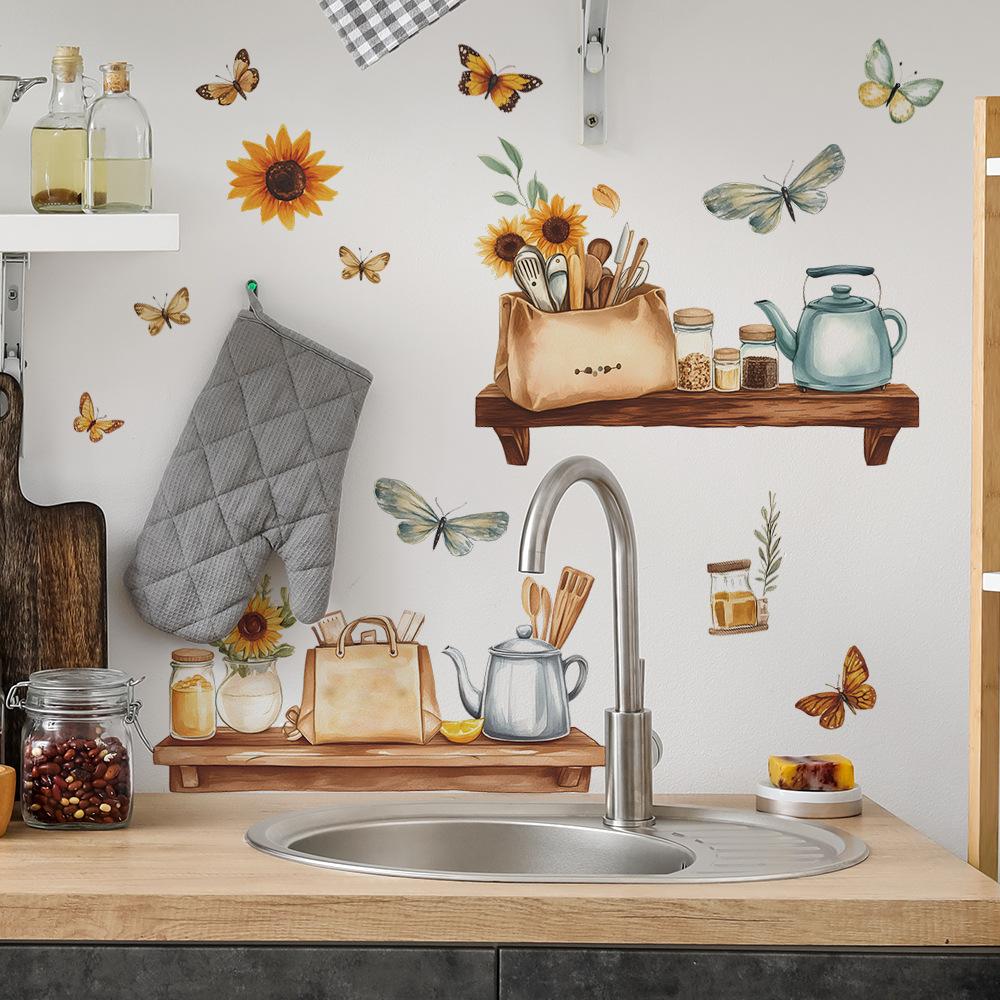 Creative Kitchen Utensils Floral Butterfly Wall Sticker Self-Adhesive Removable for Bedroom Living Room Closet Dorm Home Decor Art