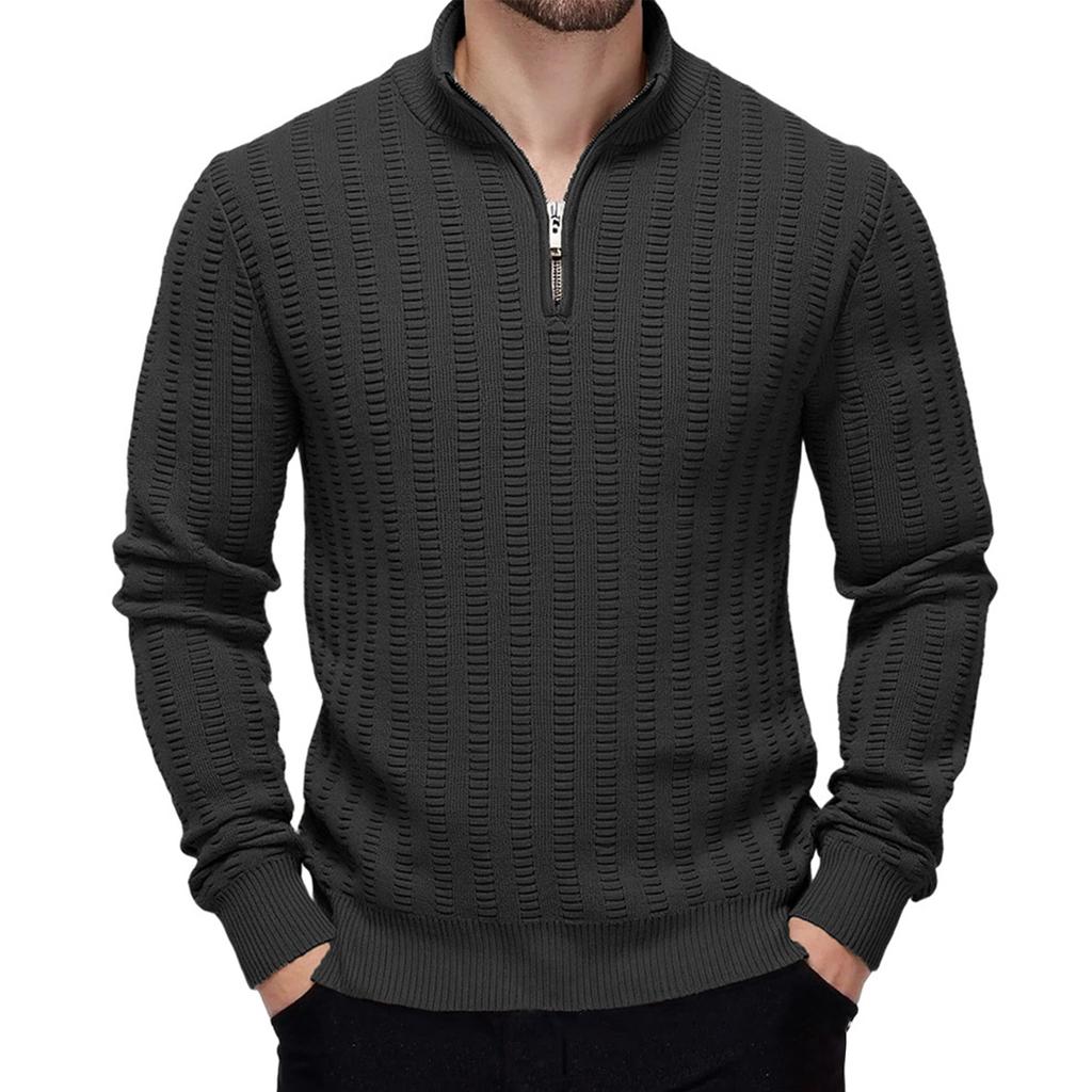 Men's Knitwear With High Collar, Long Sleeve, And Zipper