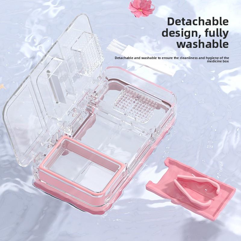 1PCS Pill Organizer with Cutter Crusher,Travel Medicine Pill Organizer for Pocket Purse To Hold Vitamins Medication Supplements