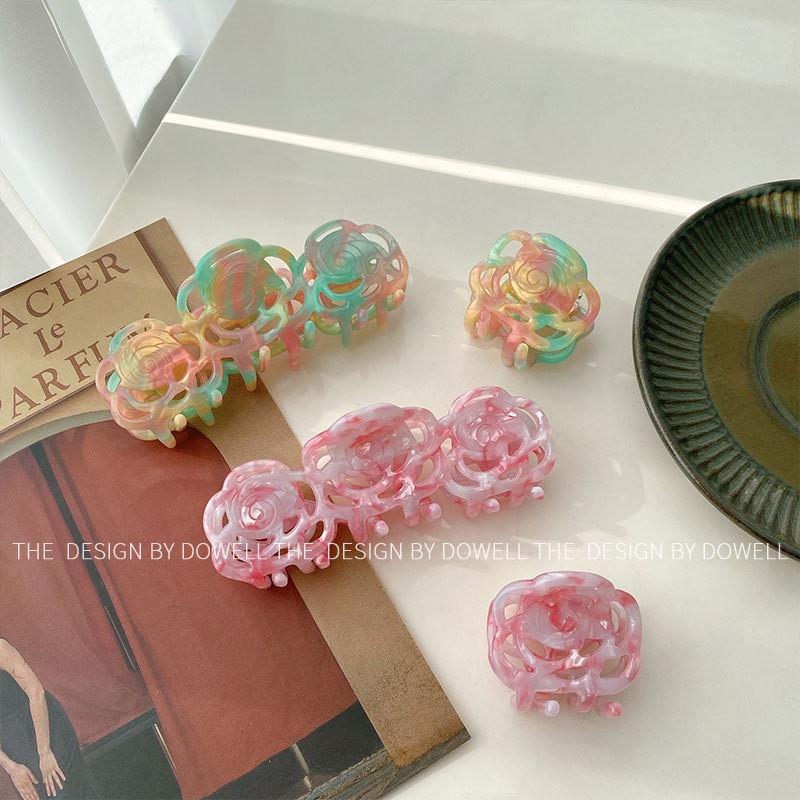 Vintage Style Flower Hair Claw Clip In Colorful Purple And Blush Pink Designs