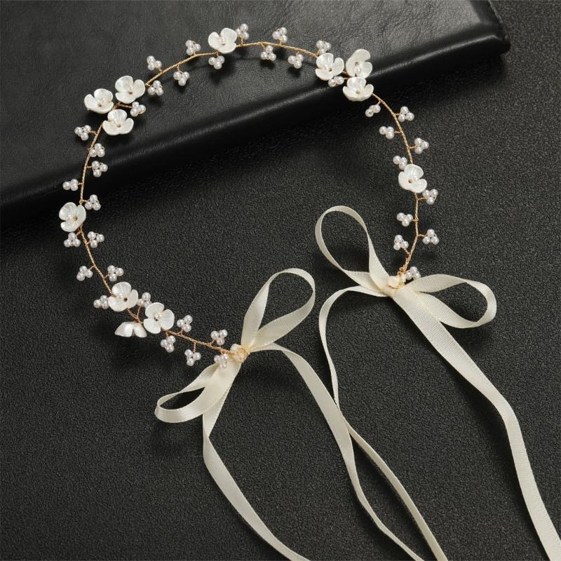 Fasce per Capelli Ghirlanda Floreale con Perle Finte Regolabili per Spose Damigelle Festa di Matrimonio Accessori Capelli Bohemien