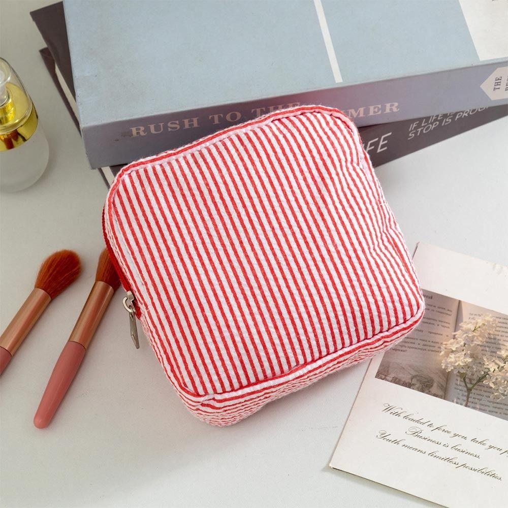 Strapazierfähige Seersucker Damenbindentasche Gestreiftes Muster Multifunktionale Mini-Make-up-Tasche Lippenstifthalter Täglicher Gebrauch