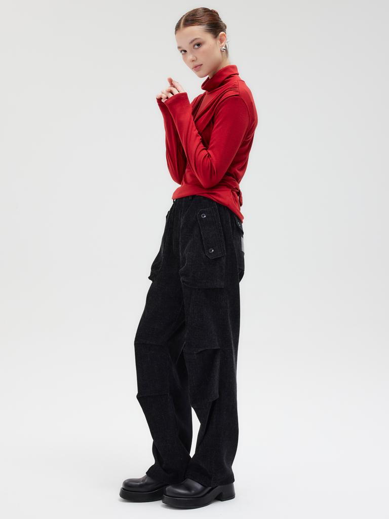 Kelidu Soft Velour Utility Pants_Black