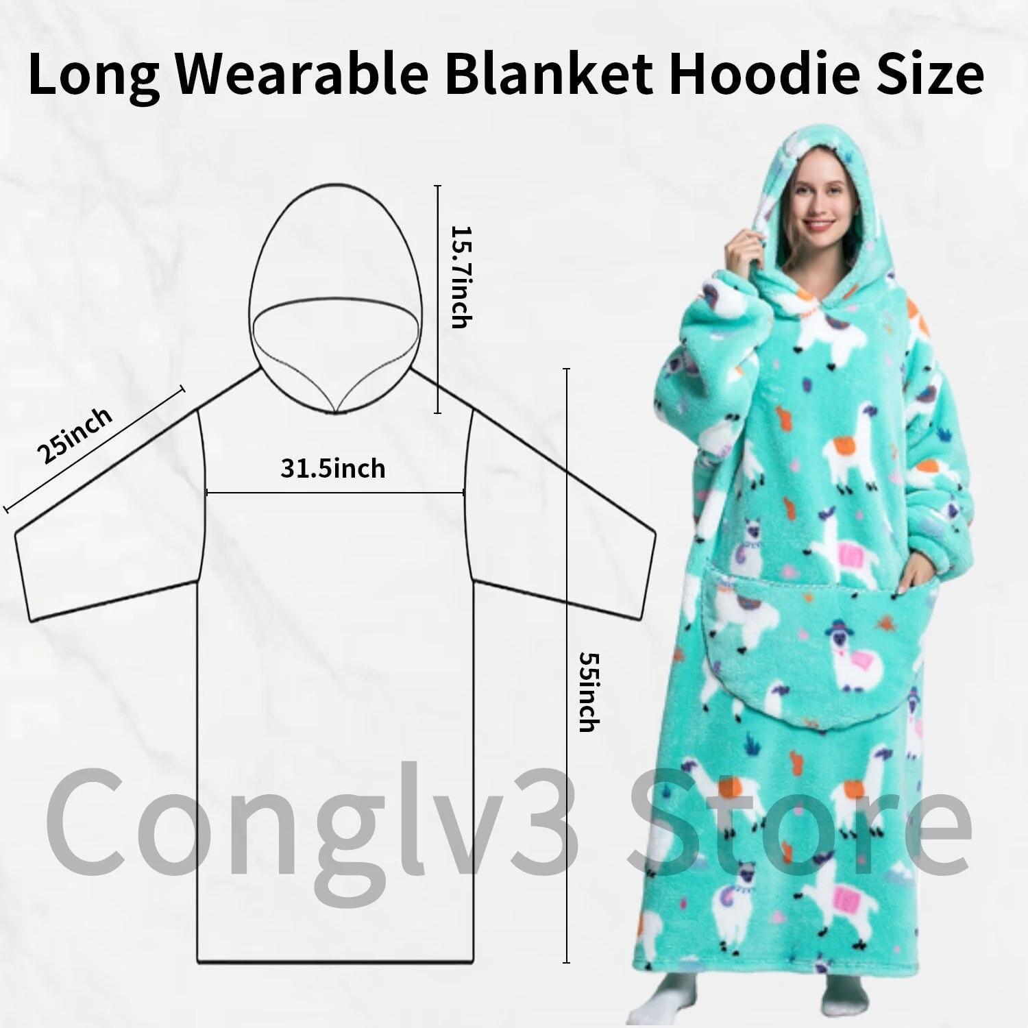 

2024 Супер длинное одеяло с капюшоном Фланелевое одеяло с рукавами Зимние вечерние толстовки Толстовка Пуловер Гигантское ТВ-одеяло Негабаритное одеяло с капюшоном Халат Clothes Length 140CM