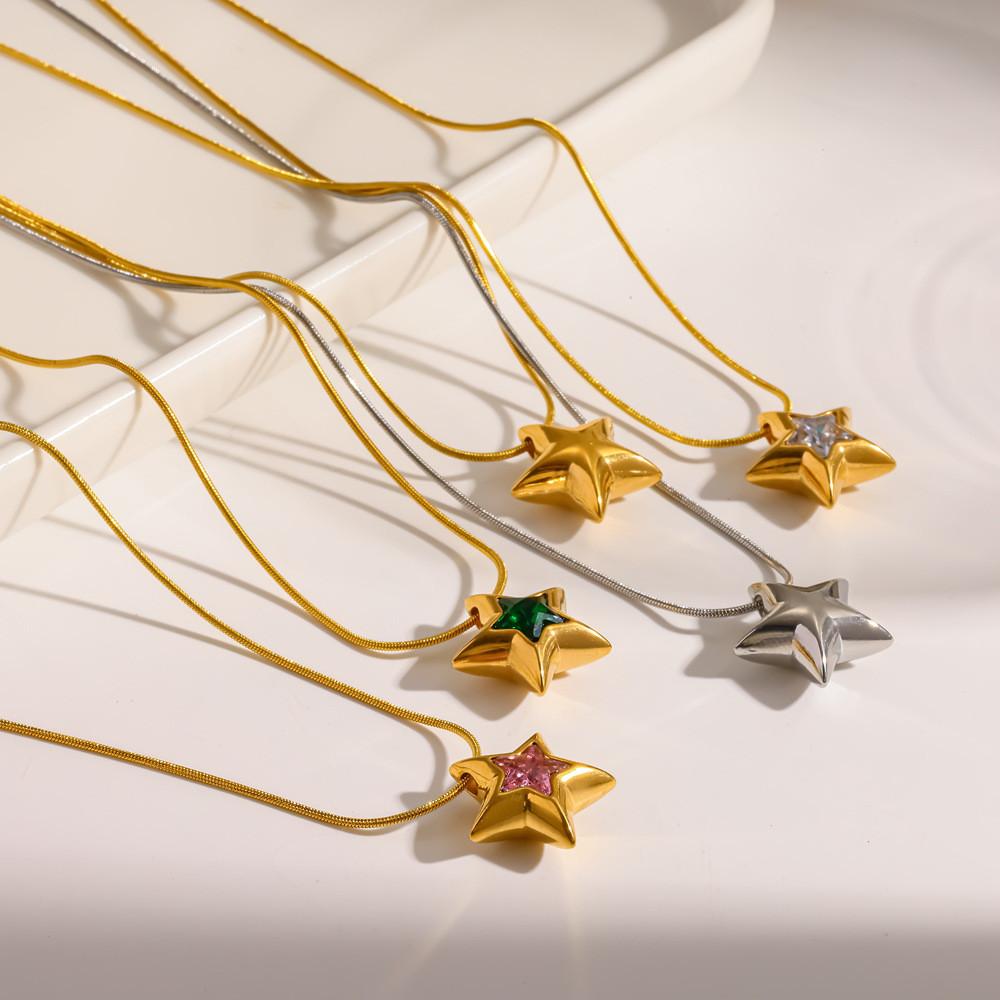 Fivepointed Star Zircon Necklace With Stainless Steel Chain For Daily Wear Women