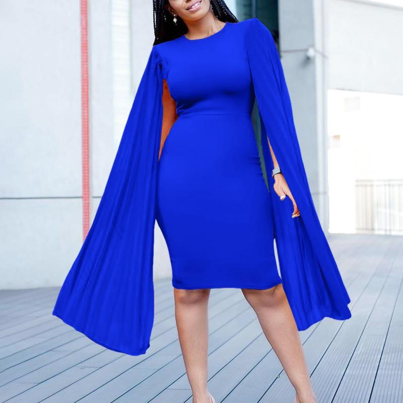 Fashion temperament Elegant long-sleeved pleated hip-wrapped elegant dress