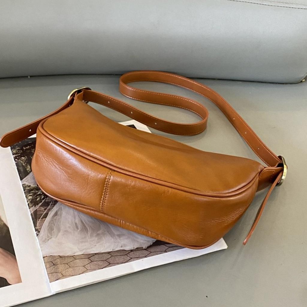 Leather women's bag new fashion underarm dumpling bag retro commuter cowhide shoulder messenger bag women's saddle bag