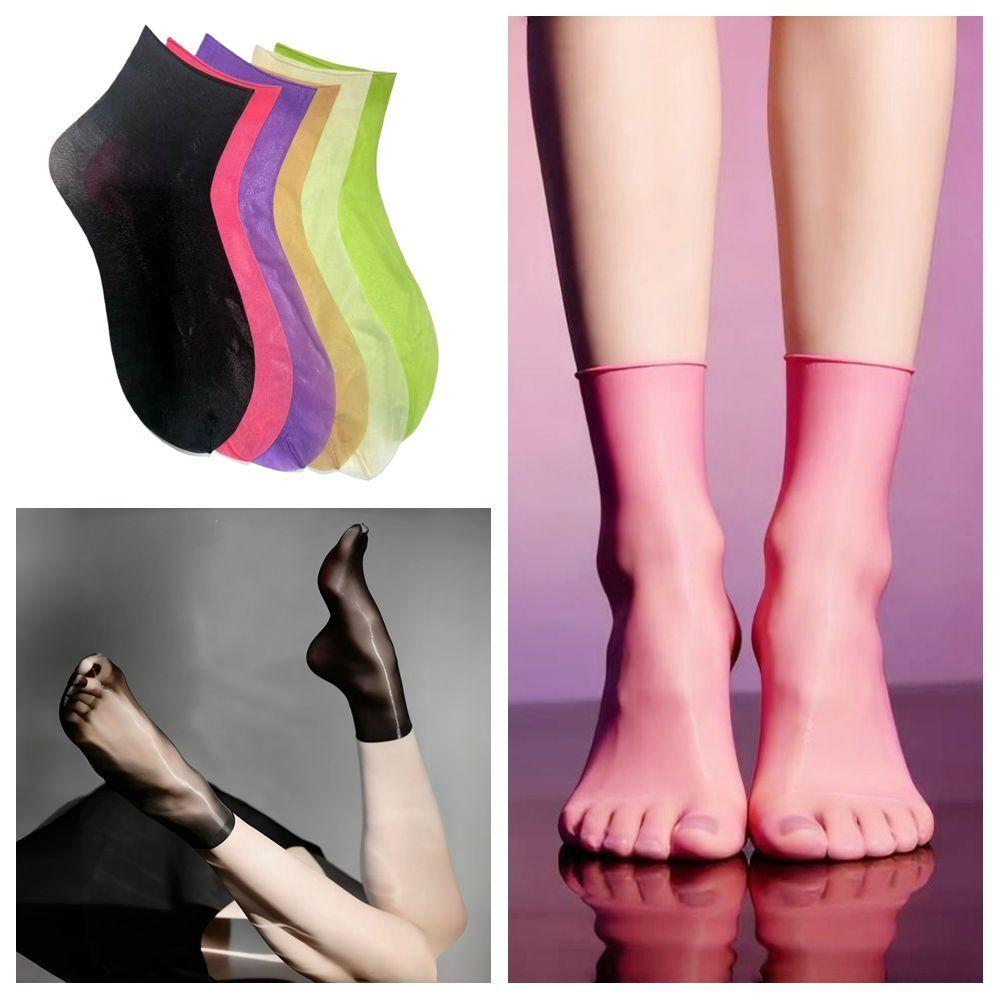 Breathable Satin Shiny Oil Glossy Socks Solid Color Short Socks New Costume Party Socks