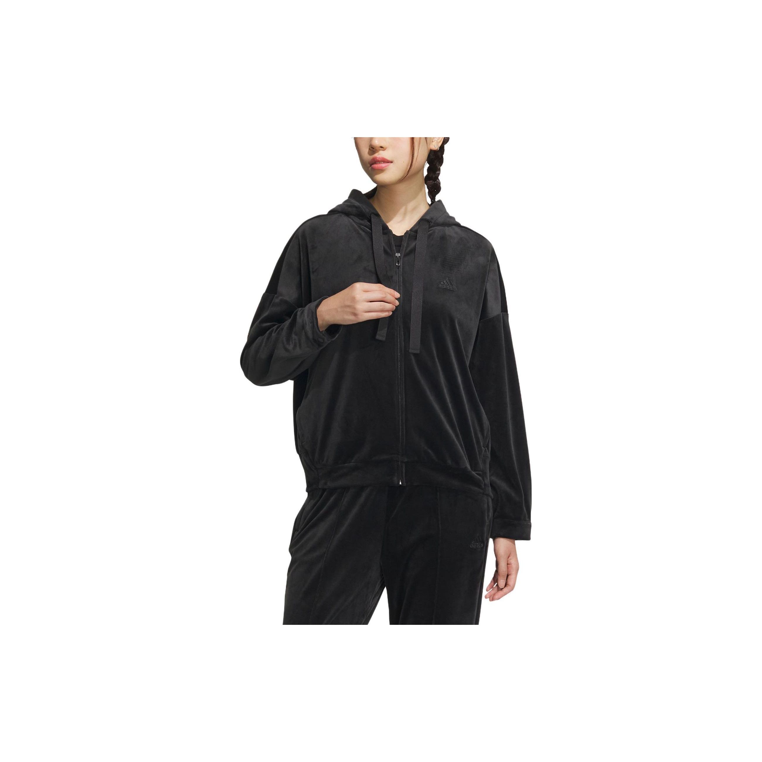 Adidas Sportswear Light Velour Full Zip Hooded Track Jacket Women Black IV7564 L