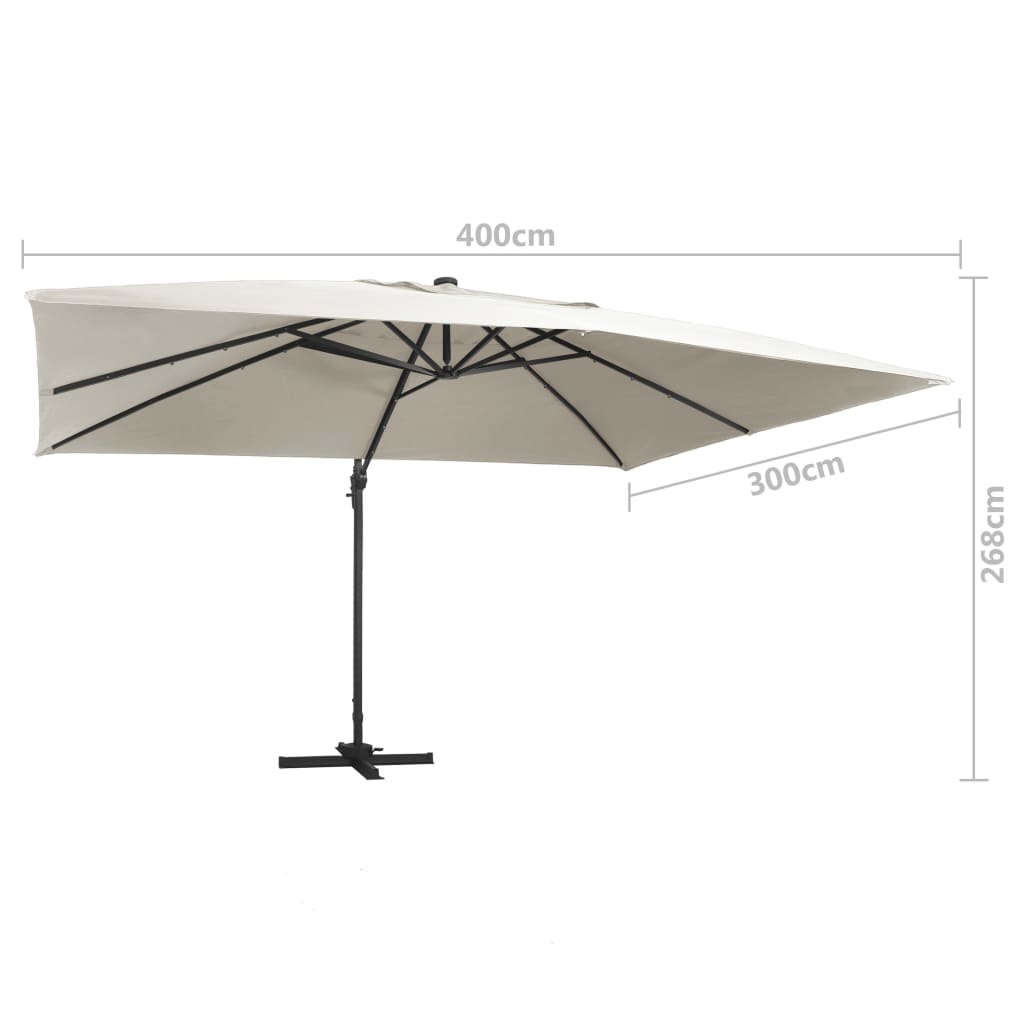 Solar Powered LED Patio Umbrella with Aluminum Mast 400 x 300 cm Sand White
