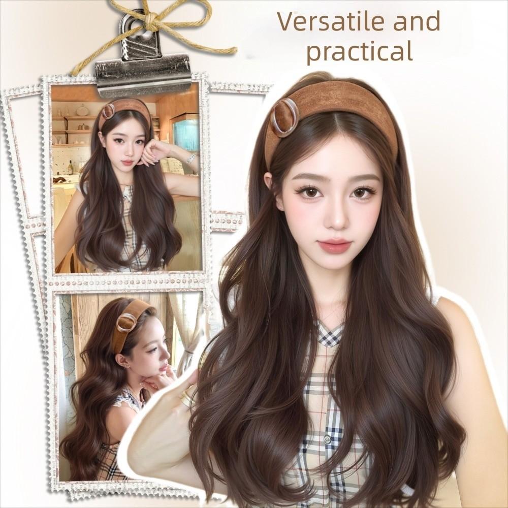 Hair Hoop Half Headband Wig Korean Style Long Wavy Curly Hair Synthetic Velvet Headband Wigs  Women