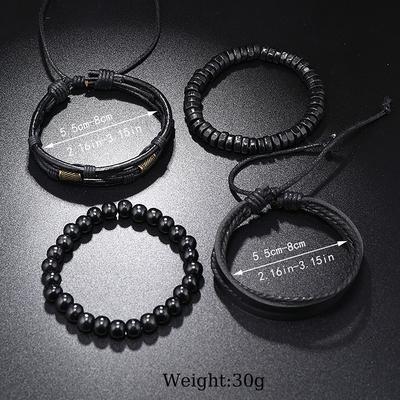 4PCS Fashion Vintage Men's Bracelet Multi-Layer Wooden Beads Trendy Accessories Leather Wooden Bead Set Bracelet for Men