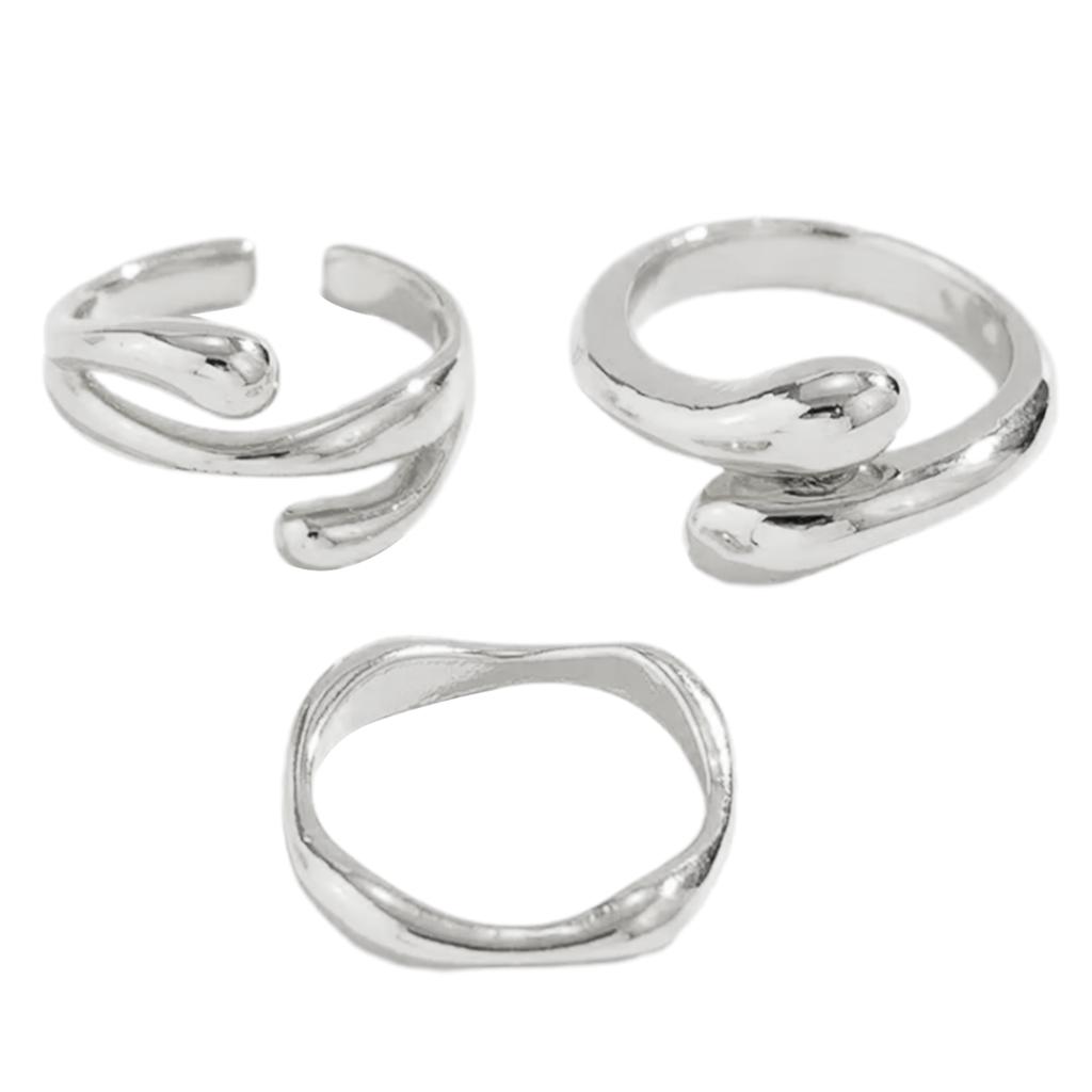 Eye Catching Gold/Silver Tone Rings Set Unique Bendable Rings Jewelry Set Liquid Lava Shaped Rings for Fashion Lovers