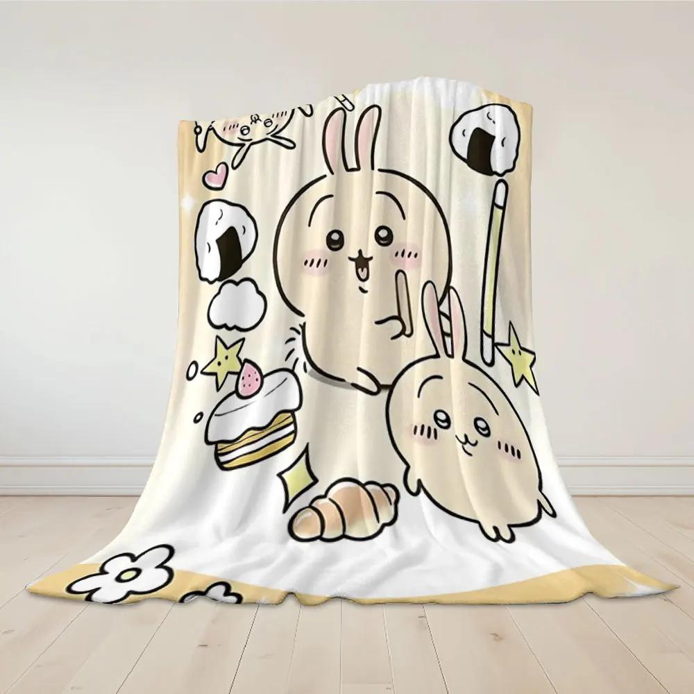 Cute Chiikawa Cartoon Flannel Blanket Warm Soft Halloween Christmas Couch Warm Cozy Decorative Decor Gift for All Season