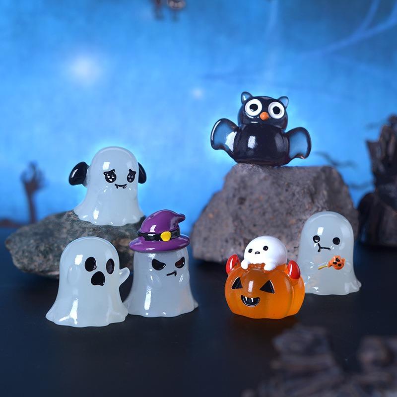 6Pcs Halloween Owl Ghost Glow-In-Light Series Micro-Landscape Small Ornaments, Car Center Console Decorative Luminous Ornaments