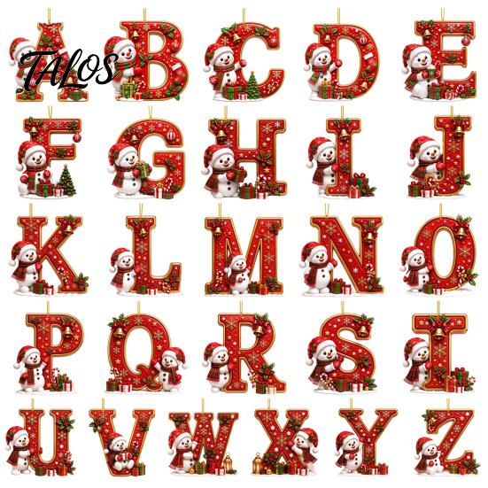 Indoor Holiday Decorations Cute Snowman Letter Christmas Ornament, 2D Flat Personalized A-Z Alphabet Gifts for Family Friends Acrylic Hanging Pendant