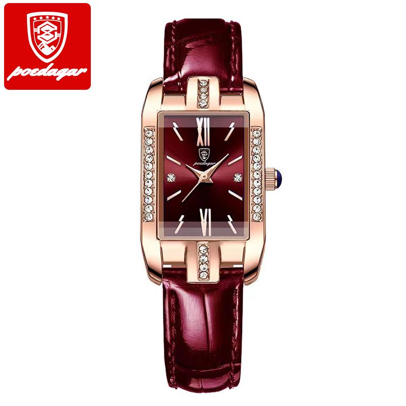 POEDAGAR Women Watch Fashion Luxury Diamond Green Dial Square Quartz Watches Stainless Steel Waterproof Ladies Wristwatch Gift
