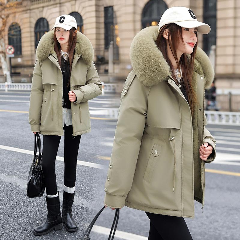 Pie Overcome Inside Velvet Women's Big Fur Collar Winter New Thin Down Cotton Jacket