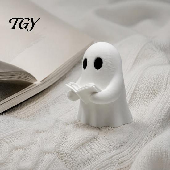 Ghost Reading A Book Statue Halloween Mini Ornament, 3D Printed Cute Little Sturdy Figurines Figurine, Durable PLA Creative Statues for Bookshelves