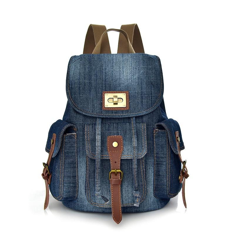 

Annmouler Fashion Women Backpacks Large Capacity Daypack Denim Rucksack Drawstring 2022 College Students School Bag For Girls синий