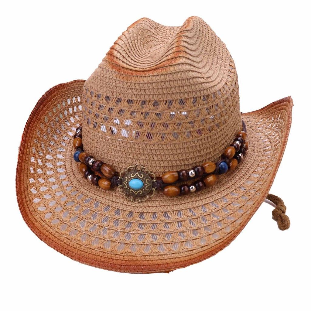 Paper Straw Cowboy Hat With Wide Brim For Summer Sun Protection And Fashion Style