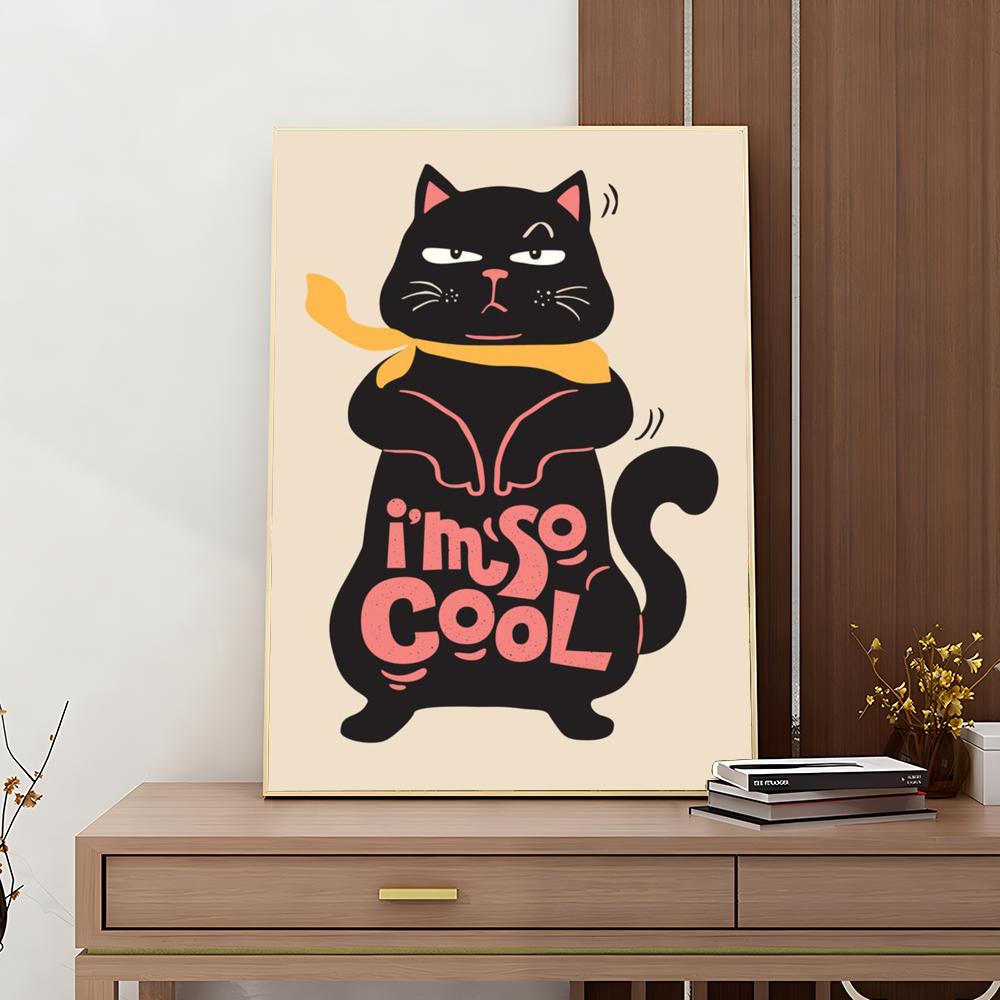 1PC Black Funny Cats Rule The World Print Poster Paper Waterproof HD Sticker Bedroom Entrance Home Living Room Bar Wall Decor
