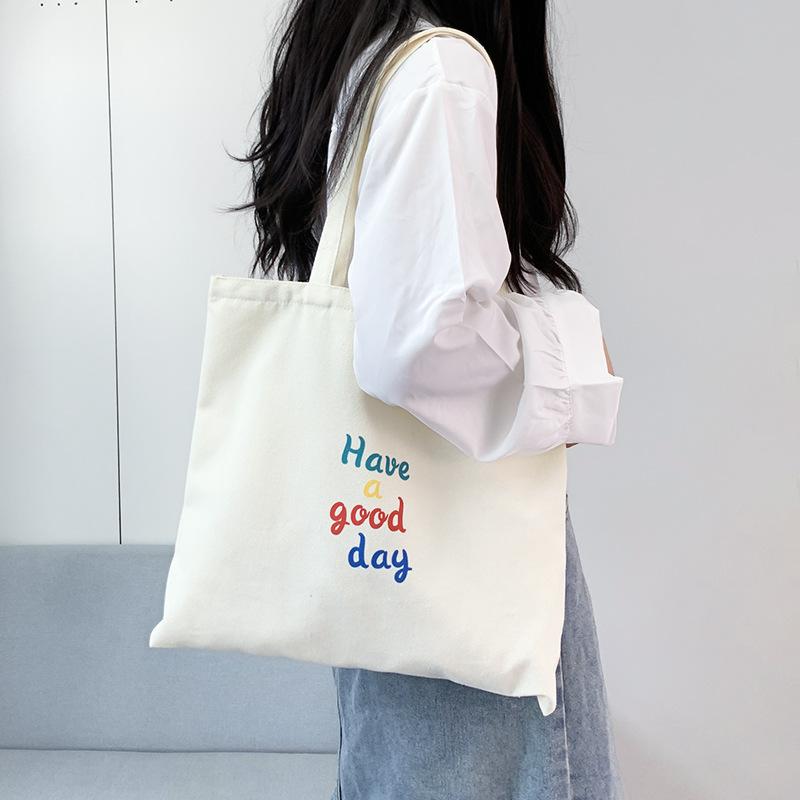 Large Capacity Portable Women's Shopping Bags Simple Letter Prints Ladies Canvas Shoulder Bags College Girls Casual Handbags