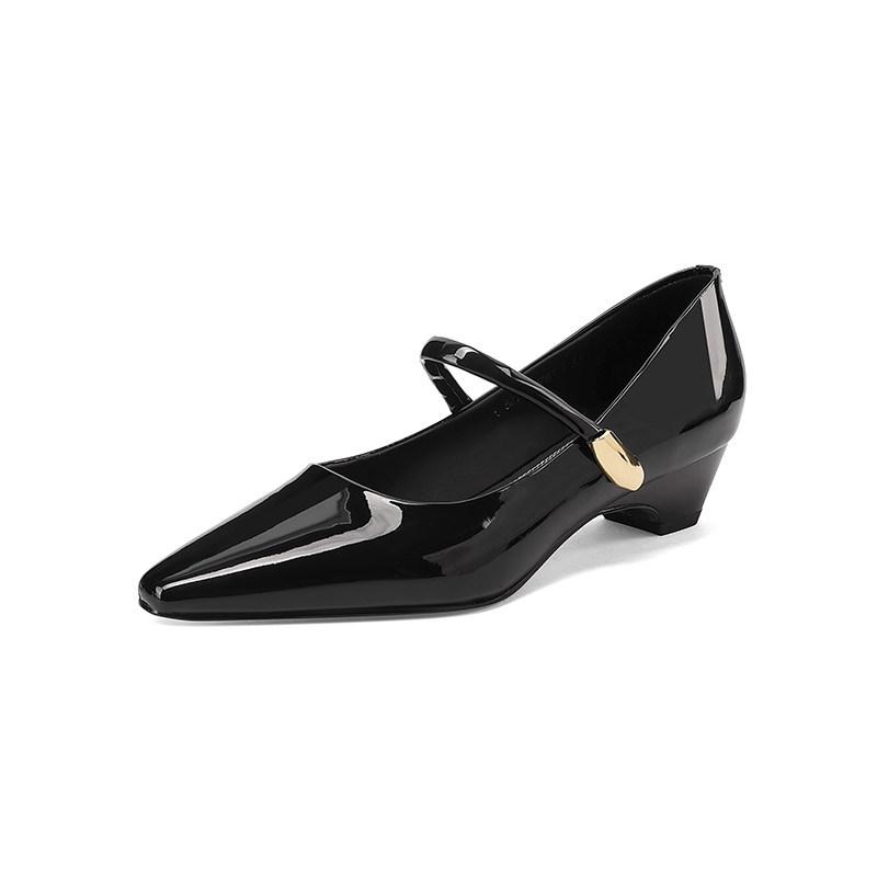 

Грубые Туфли Мэри Джейн Весенние Кожаные Квадратный Носок Удобные Средний Каблук Однословная Пряжка Однотонные Туфли Женские 34 чёрный