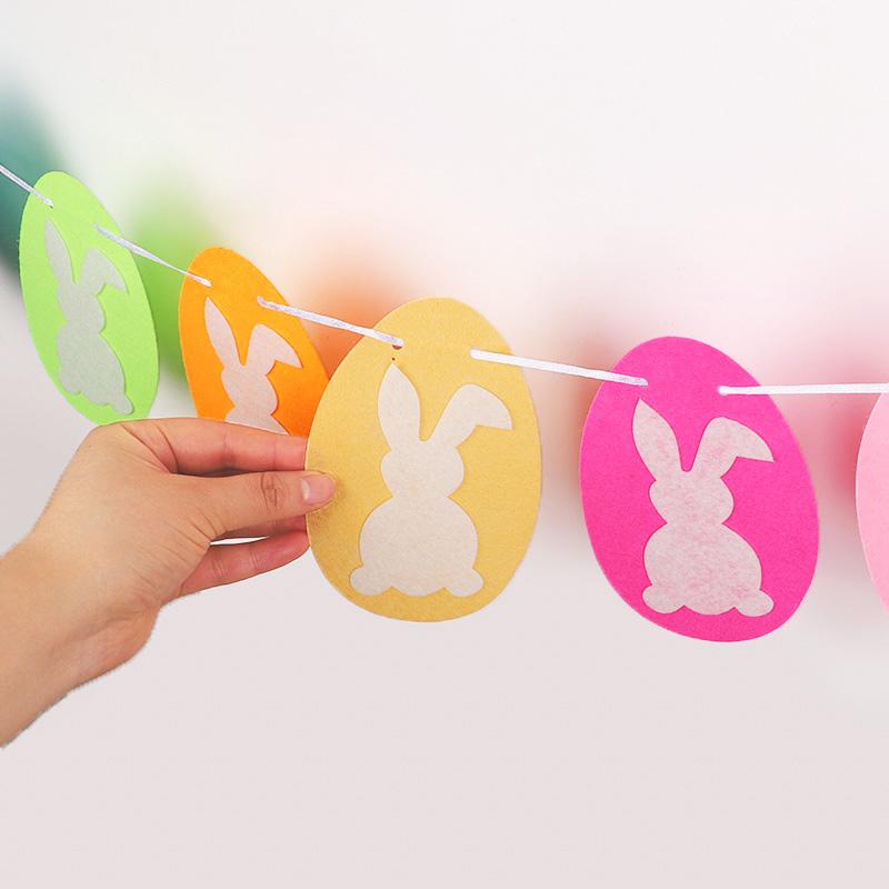 Cute Rabbit Banner Easter Felt Bunny Eggs Garland Wall Hanging Bunting Flag 2026 Spring Easter Party Home Decoration Supplies