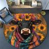 Cow with Sunflower Round Area Rug,Carpet Rug for Living Room Bedroom Sofa Playroom Decor,Non-slip Floor Mat