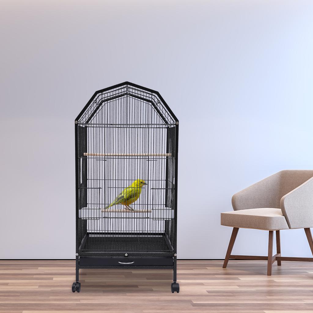 Large Parakeet Bird Cage with Stand, Spacious Metal Flight Cage for Parrots & Finches, Sturdy Iron Bird House w/ Detachable Tray