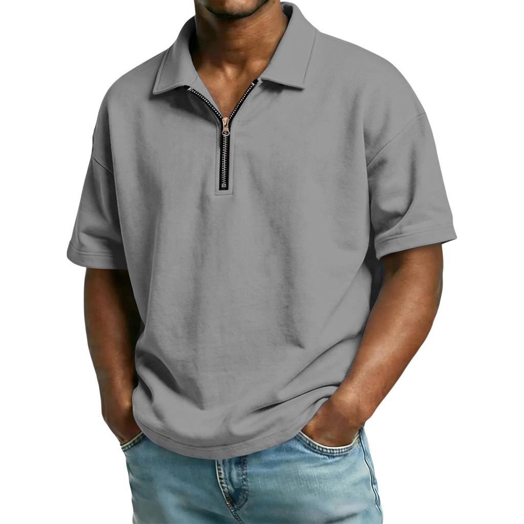 Men's Casual Collared Zipper Neck Short-Sleeve Top