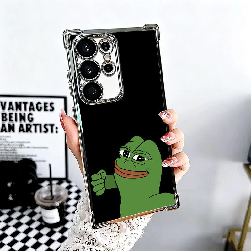 Funny Sad Forg P-Pepe Meme Plating Phone Case For Samsung Galaxy S24 S25 FE S26 Edge S23 Ultra S22 S21 Plus S20 Anti-Fall Airaba