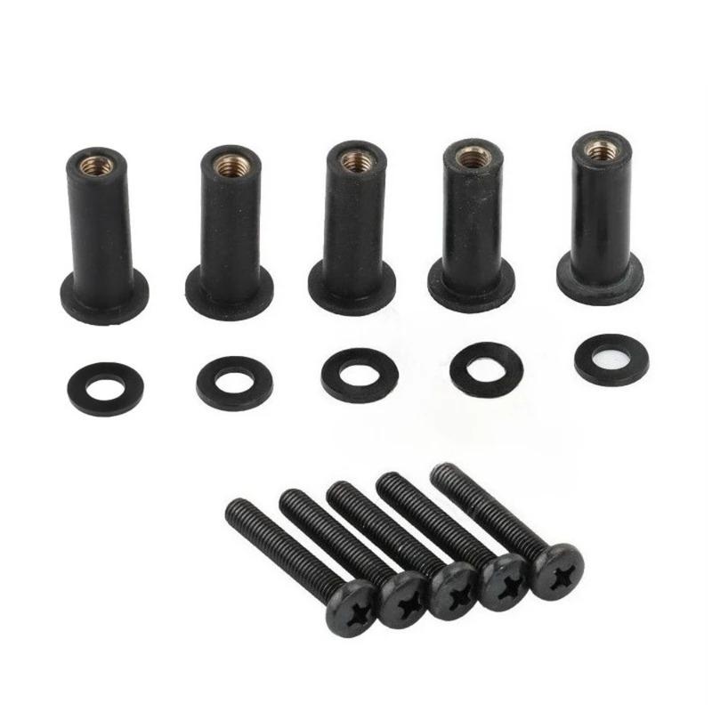 5 Set Windscreen Well Nut Bolt Screws Kit For Harley Touring Road Glide 98-22 Windshield Nut Bolt Washer Bolt Washer Kit