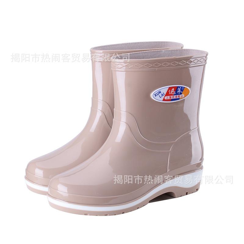 Fashion Medium Tube Rain Shoes Women's Canteen Water Shoes Non-slip Black Women's Rubber Shoes Adult Cotton Thermal Shoes