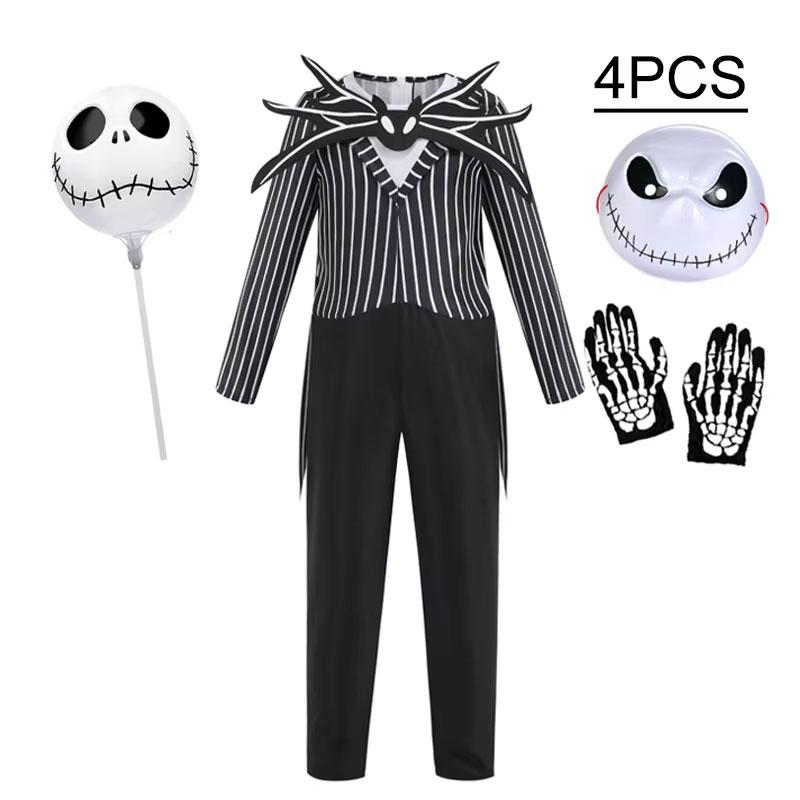 Kids Jack Skellington Cosplay Costume The Nightmare Before Christmas Boys Striped Outfit Halloween Party Fancy Dress Up Set