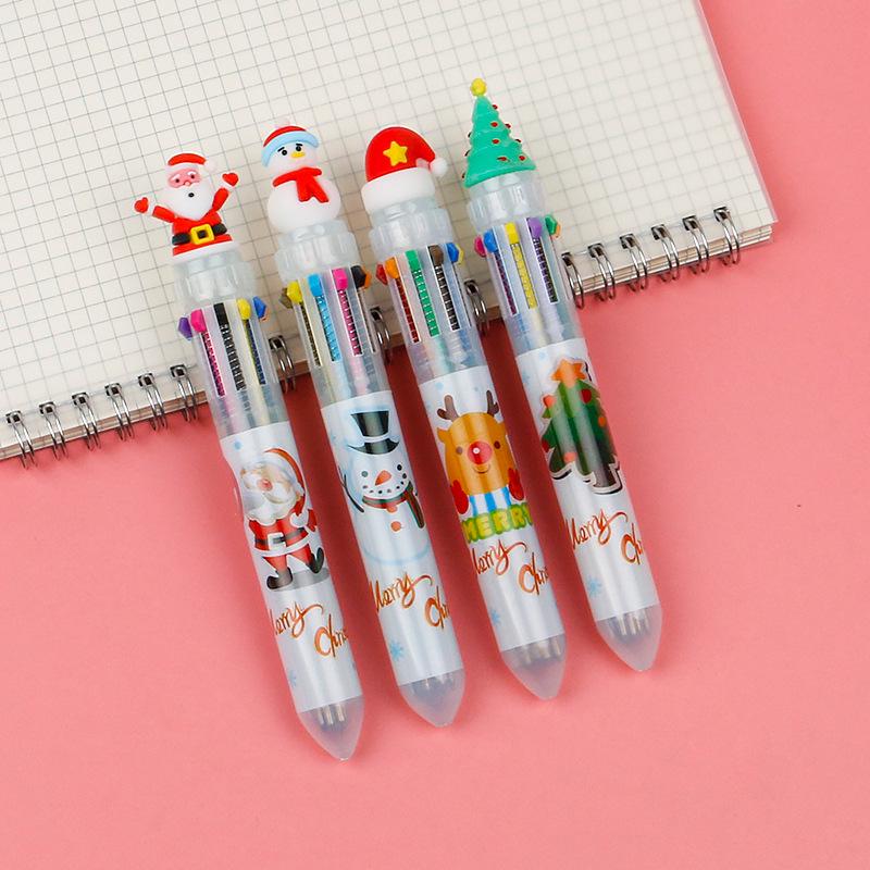 Festive Six-Color Christmas Tree & Reindeer Ballpoint Pen