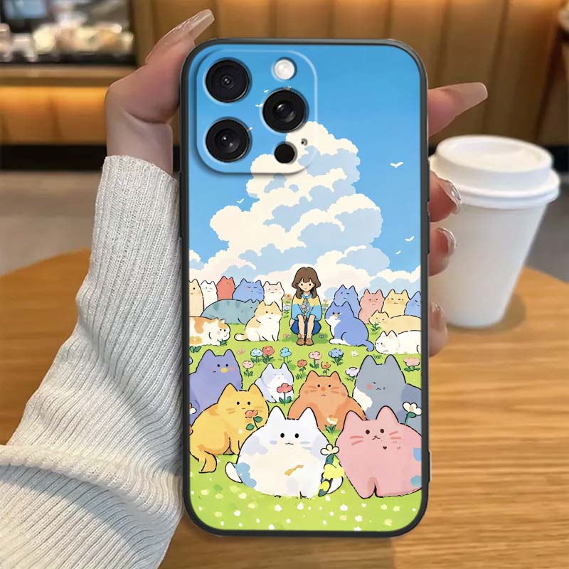Cartoon Anime Capibala Art Phone Case For Apple iPhone 17 16 16E 15 14 13 12 11 Pro Max Plus Black Soft Silicone